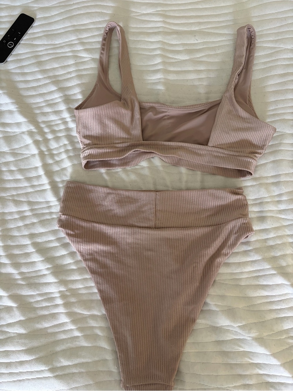 aerie Ribbed High-Cut Cheeky Bikini Bottoms in Dusty Mauve - Picture 2 of 3